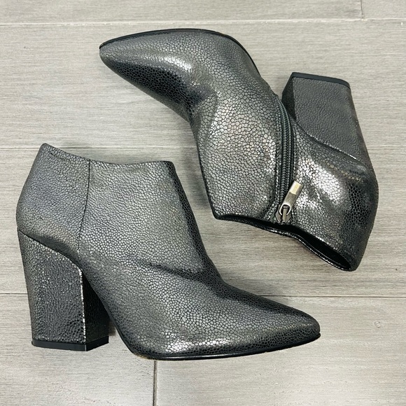 Giampaolo Viozzi Metallic Crackle Leather Ankle Boots Block Heel Booties Italy 7 - Picture 7 of 16